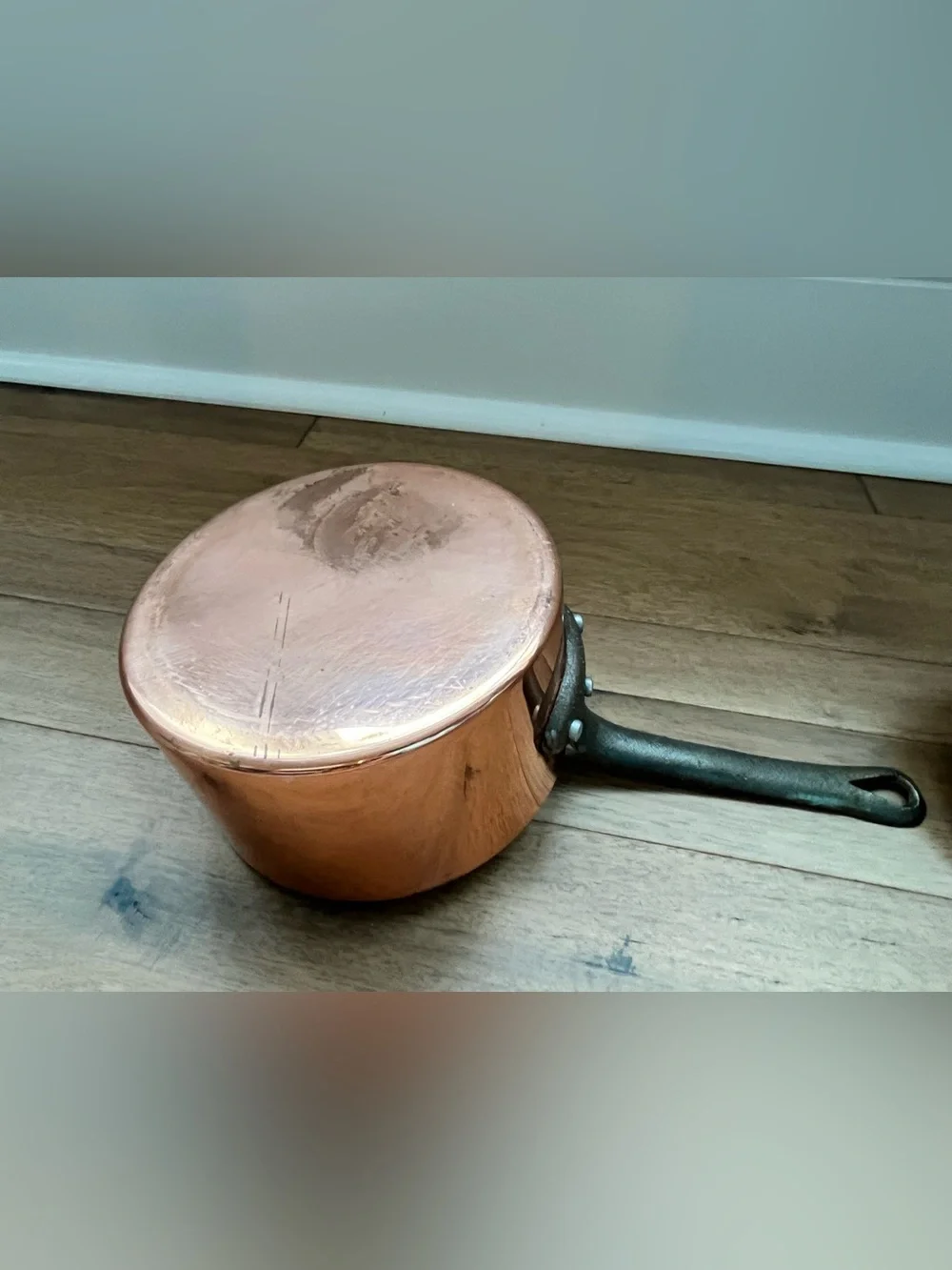 Vintage French Copper Saucepan with Iron Handle